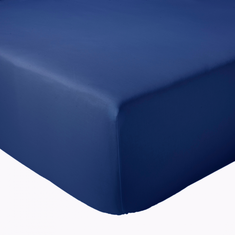 Drap plat 240x310 cm satin de coton BOTANIC bleu Nuit