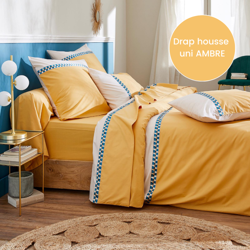 Drap housse percale Tradilinge ROMY AMBRE - Coloris AMBRE