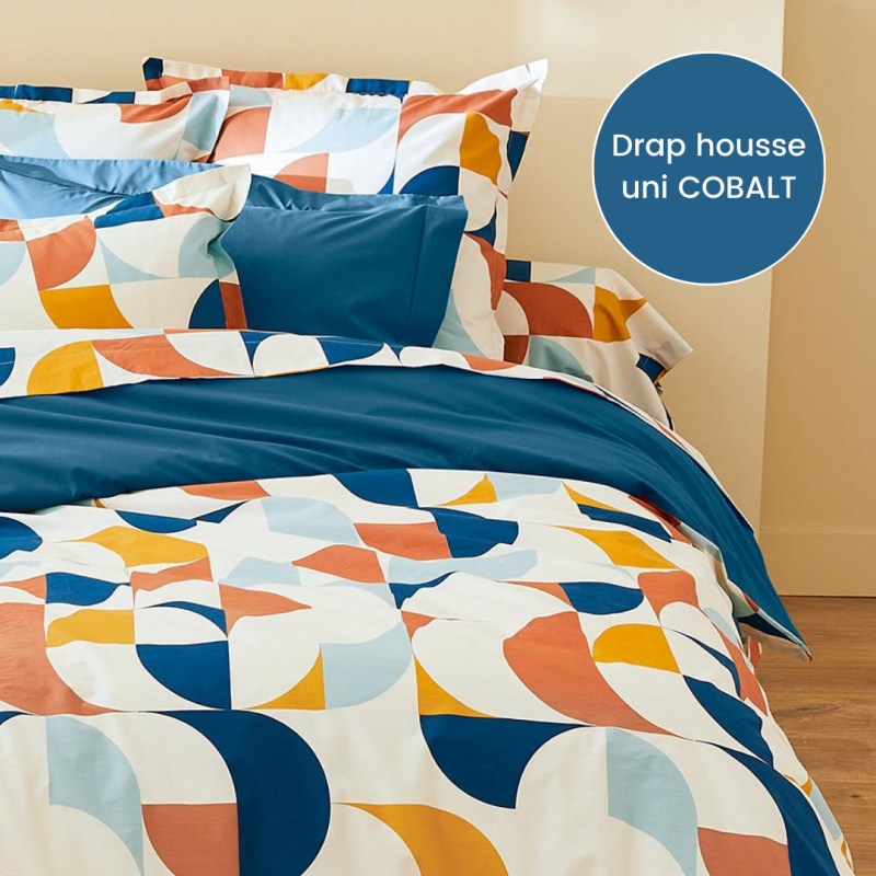 Drap housse percale Tradilinge MODULO COBALT - Coloris COBALT