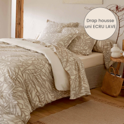 Drap housse 100% coton Tradilinge SÉRÉNA CHANVRE  - Coloris ÉCRU LAVE