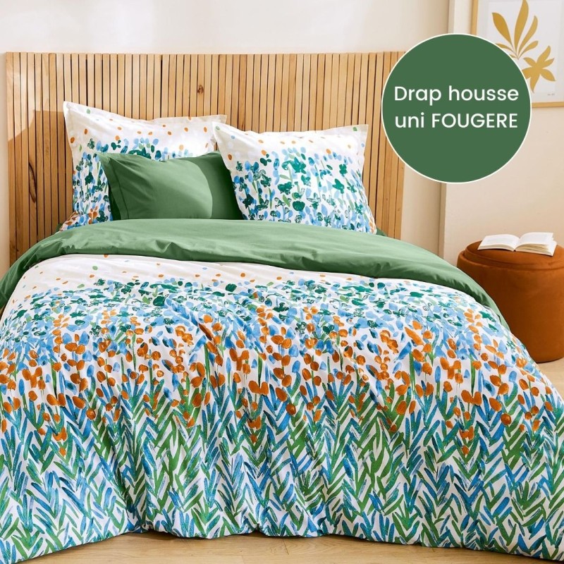 Drap housse 100% coton Tradilinge ÉVASION VERT - Coloris FOUGERE