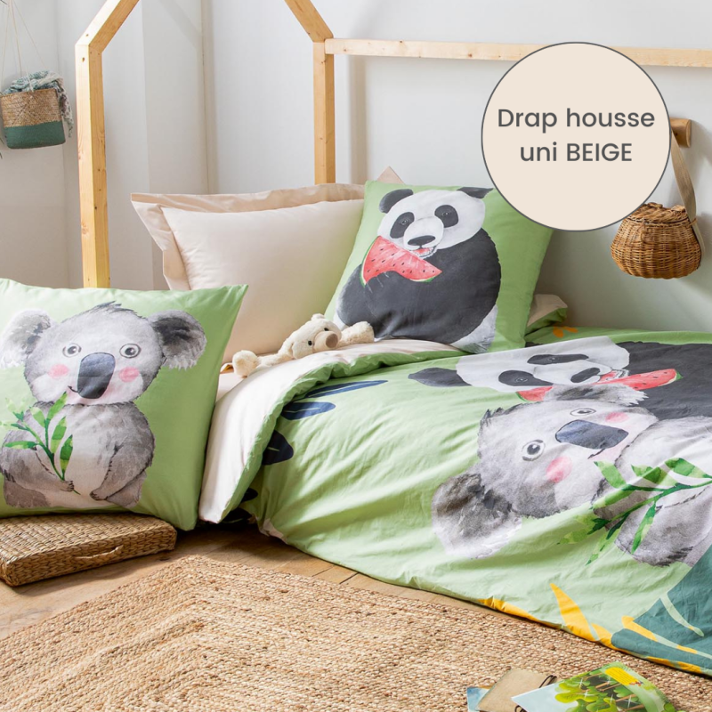 Drap housse percale Tradilinge PANDA - Coloris BEIGE