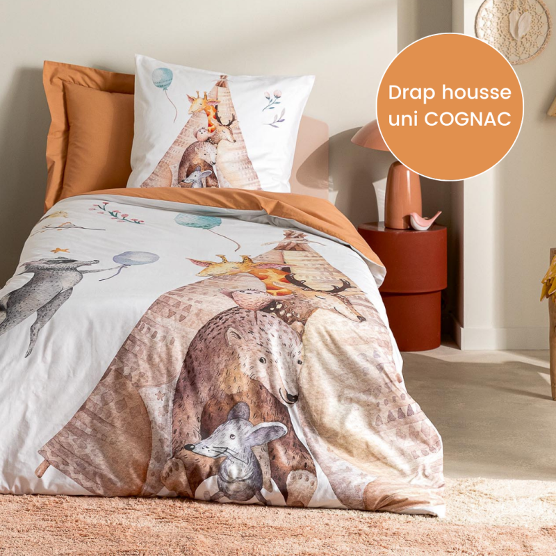 Drap housse percale Tradilinge TIPI - Coloris COGNAC