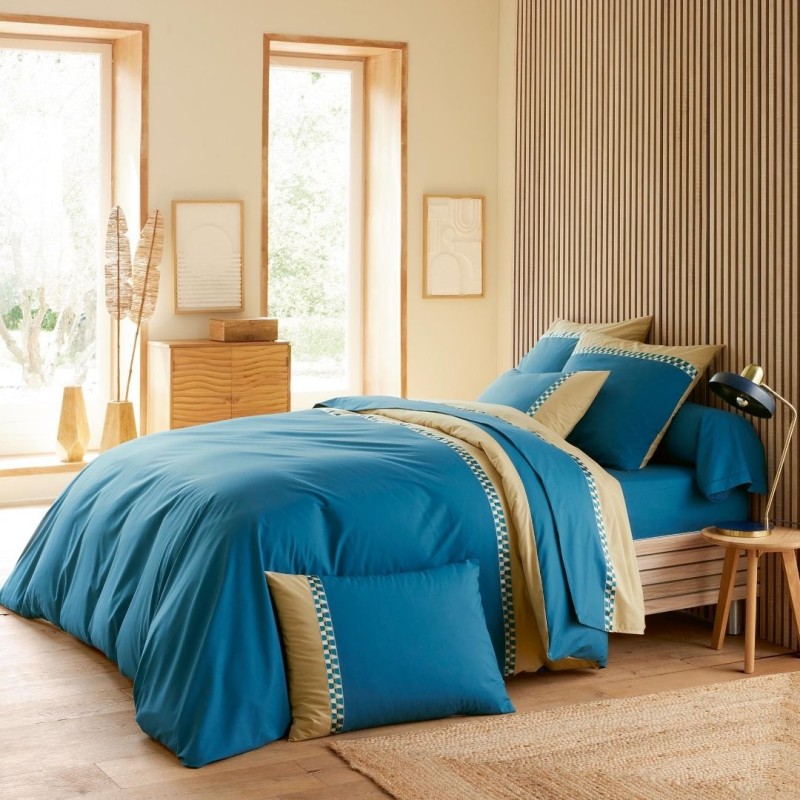 Housse de couette percale Tradilinge LINO COBALT