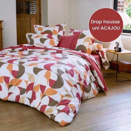 Drap housse percale Tradilinge MODULO ACAJOU- Coloris UNI ACAJOU