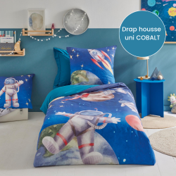 Drap housse percale Tradilinge uni COBALT (Thomas)