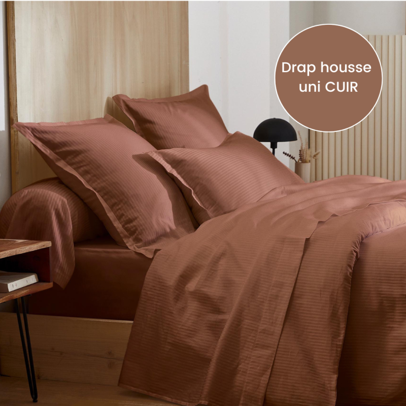 Drap housse satin Tradilinge uni CUIR (Grand Hôtel Cuir)