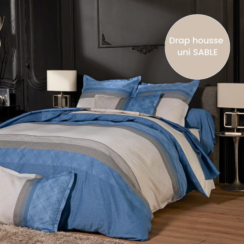 Drap housse satin Tradilinge uni SABLE (Tiago Indigo)