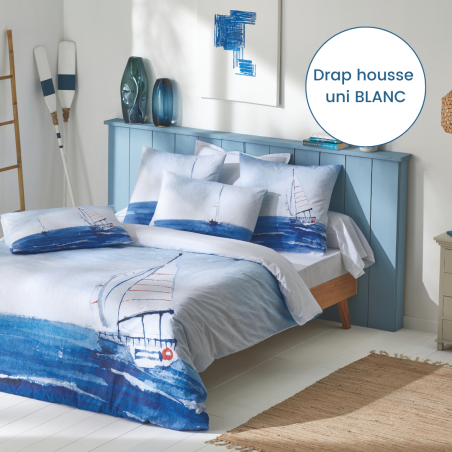 Drap housse percale Tradilinge uni BLANC (Régate)