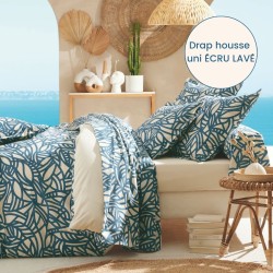 Drap housse 100% coton Tradilinge uni ÉCRU LAVÉ (Séréna Blue)