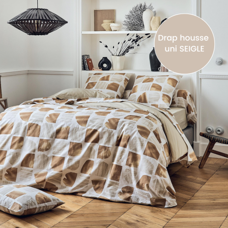 Drap housse 100% coton Tradilinge uni SEIGLE (Arty Seigle)