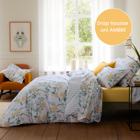 Drap housse percale Tradilinge uni AMBRE (Eléna Ambre)