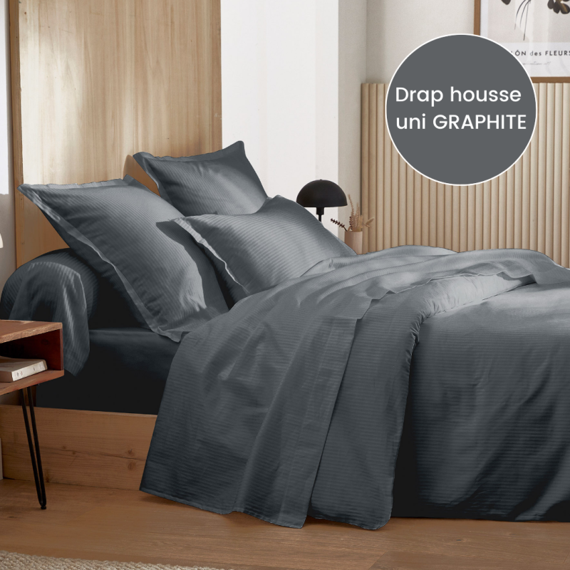 Drap housse satin Tradilinge uni GRAPHITE (Grand Hôtel Graphite)