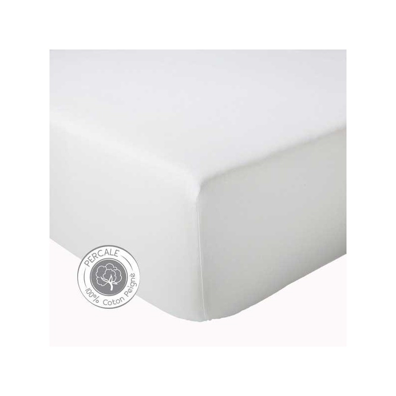 Drap Housse percale Tradilinge PLUMES - BLANC