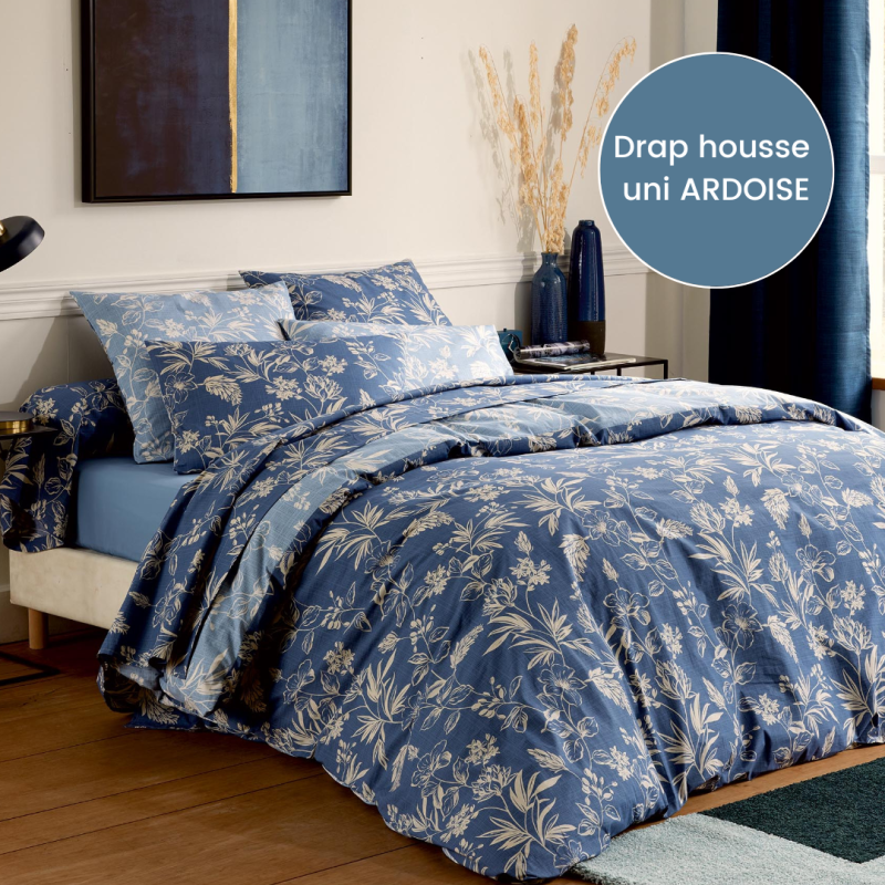 Drap housse percale Tradilinge uni ARDOISE (Eloïse Ardoise)