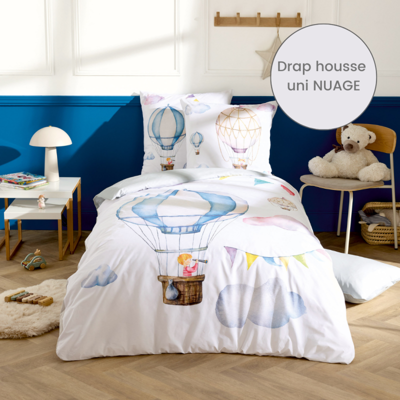 Drap housse percale Tradilinge uni NUAGE (Odyssée)