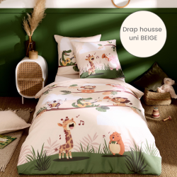 Drap housse percale Tradilinge uni BEIGE (Jungle Band)