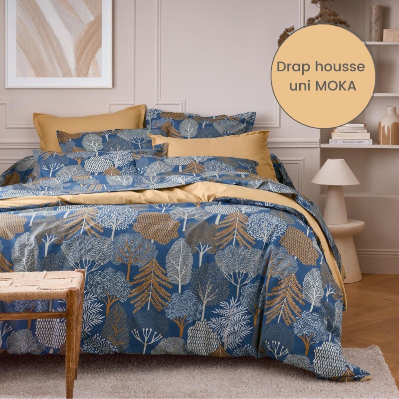 Drap housse percale Tradilinge uni MOKA (Brocéliande Encre)