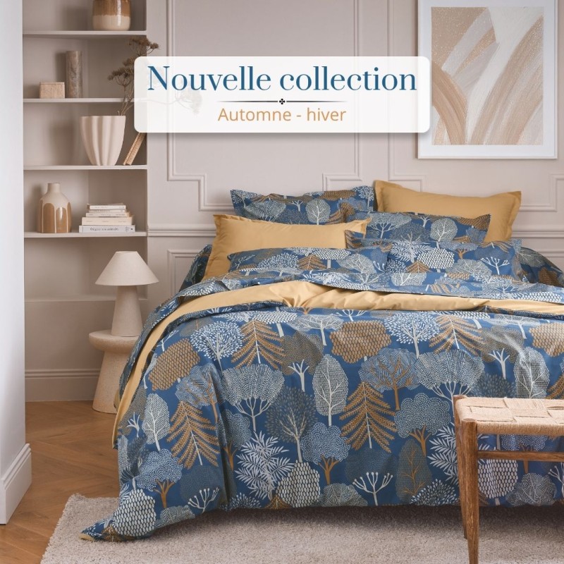 Housse de couette percale Tradilinge BROCÉLIANDE ENCRE