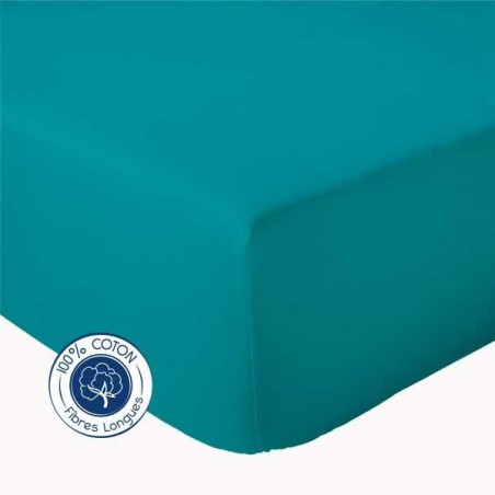 Drap Housse 100% coton Bleu Paon