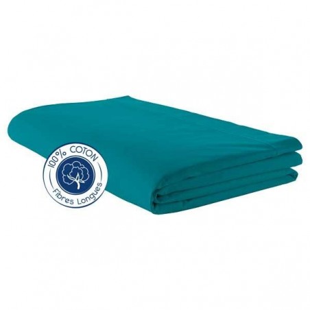 Drap plat 100% coton Bleu Paon