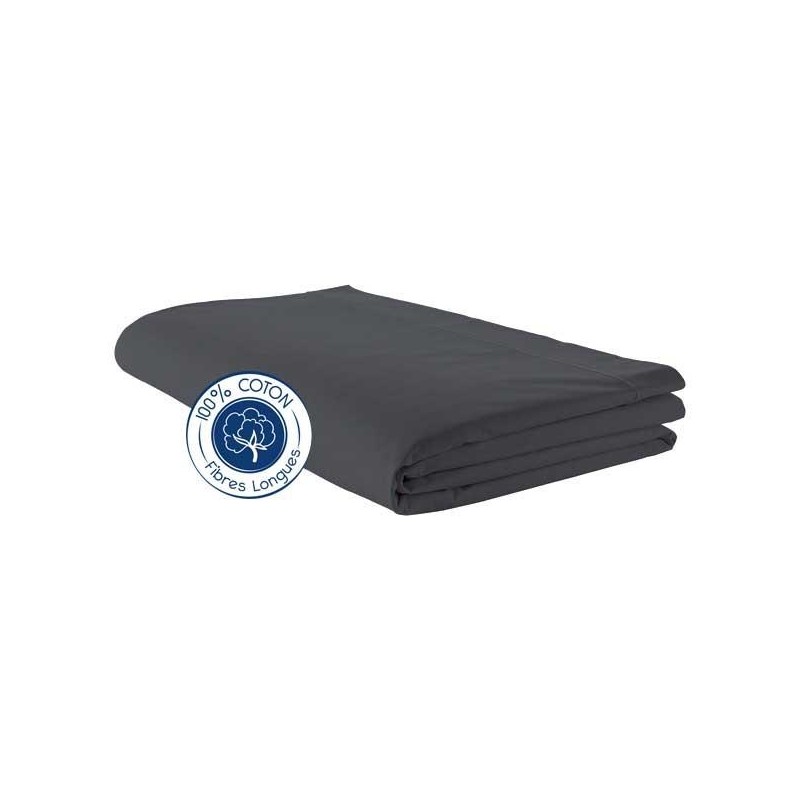 Drap plat 100% coton Carbone