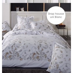 Drap Housse percale Tradilinge PLUMES - BLANC