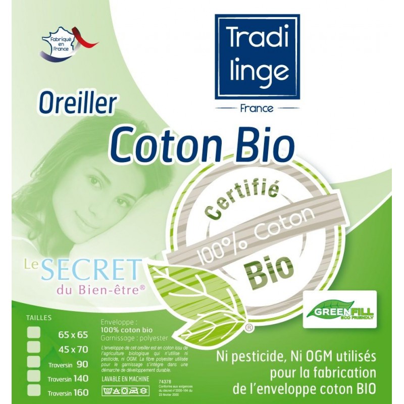 Traversin Le Coton Bio - Confort Moelleux - Polochon enveloppe 100% coton  Bio - 140cm