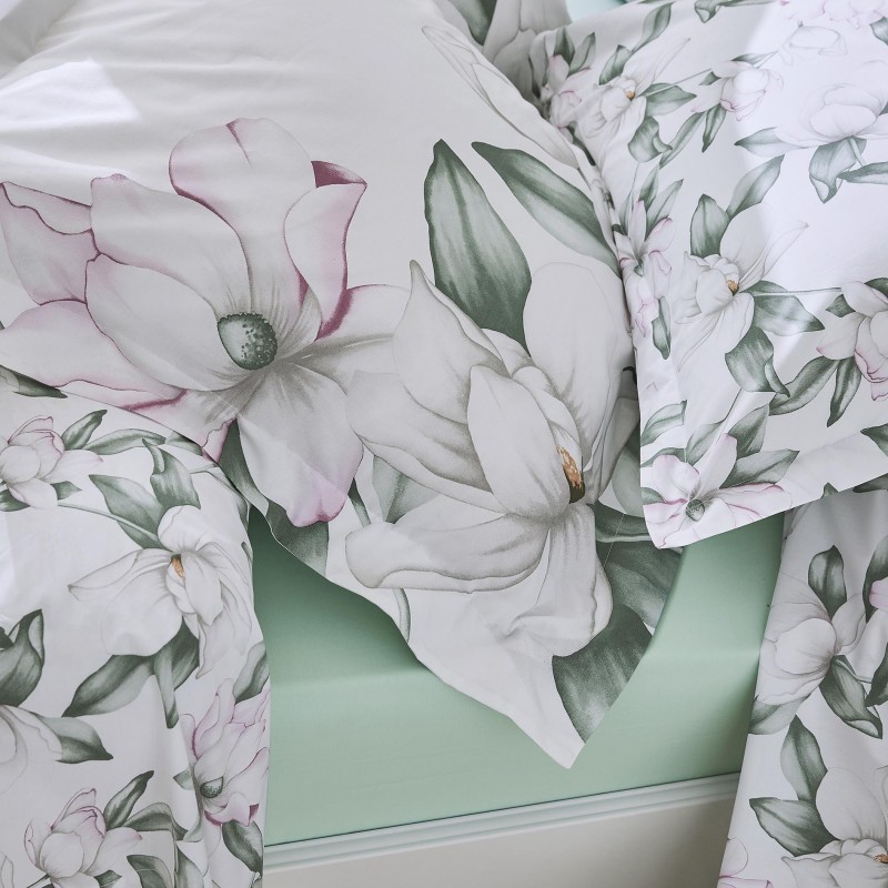 Drap housse percale Tradilinge MAGNOLIA SAUGE - Coloris SAUGE