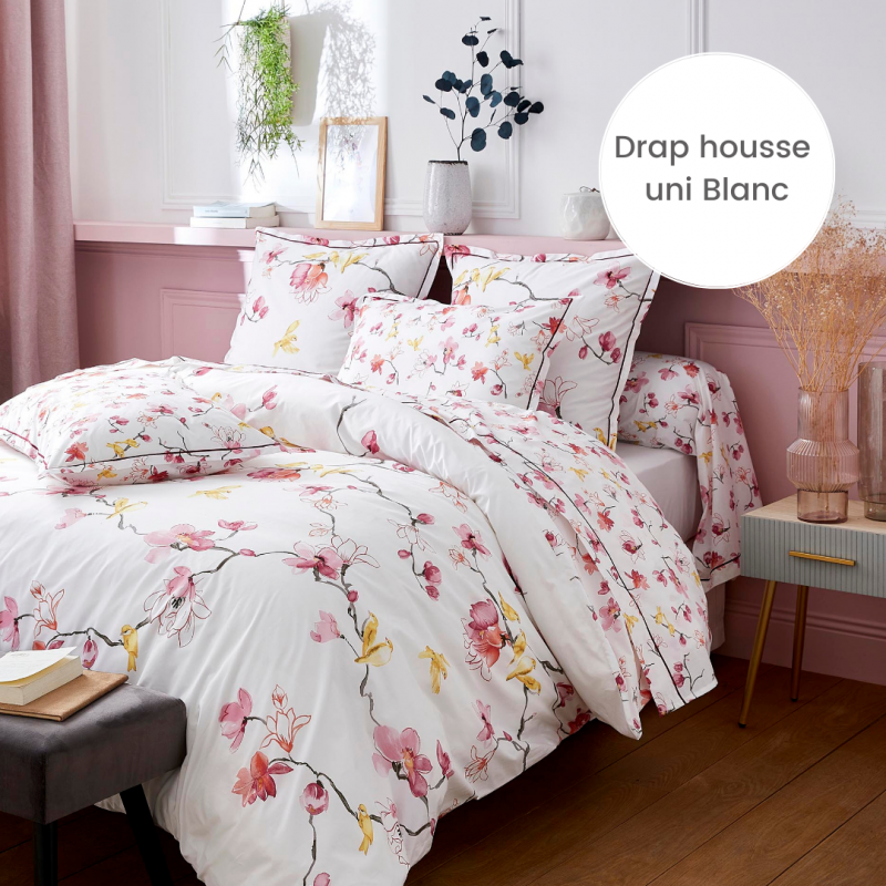 Housse de couette percale Ginko rose TRADILINGE