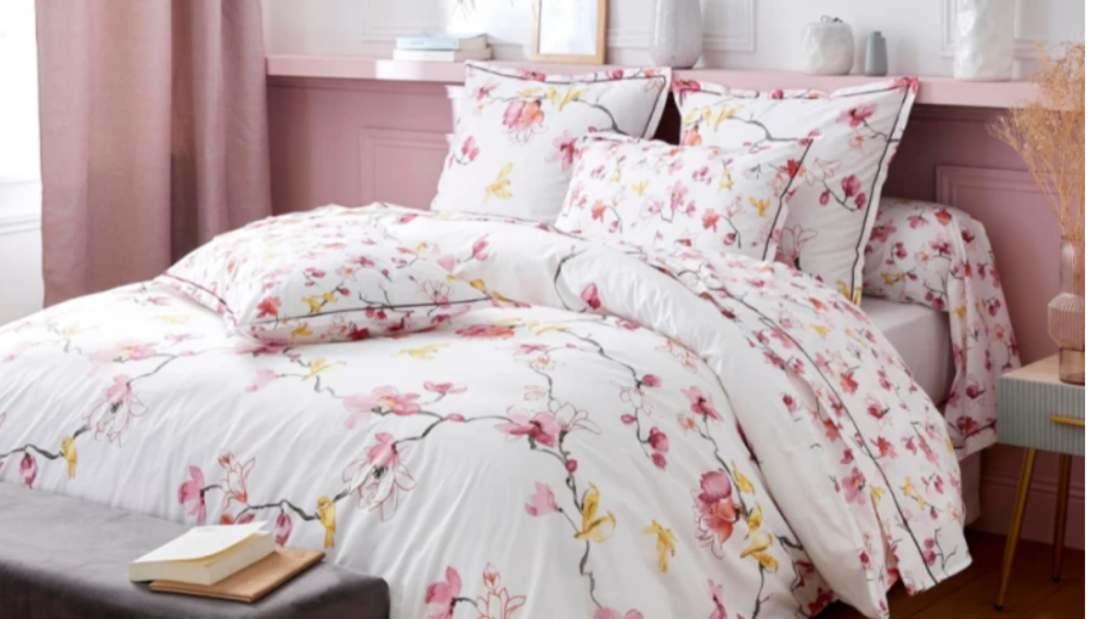 linge de lit fleuri elisa rose