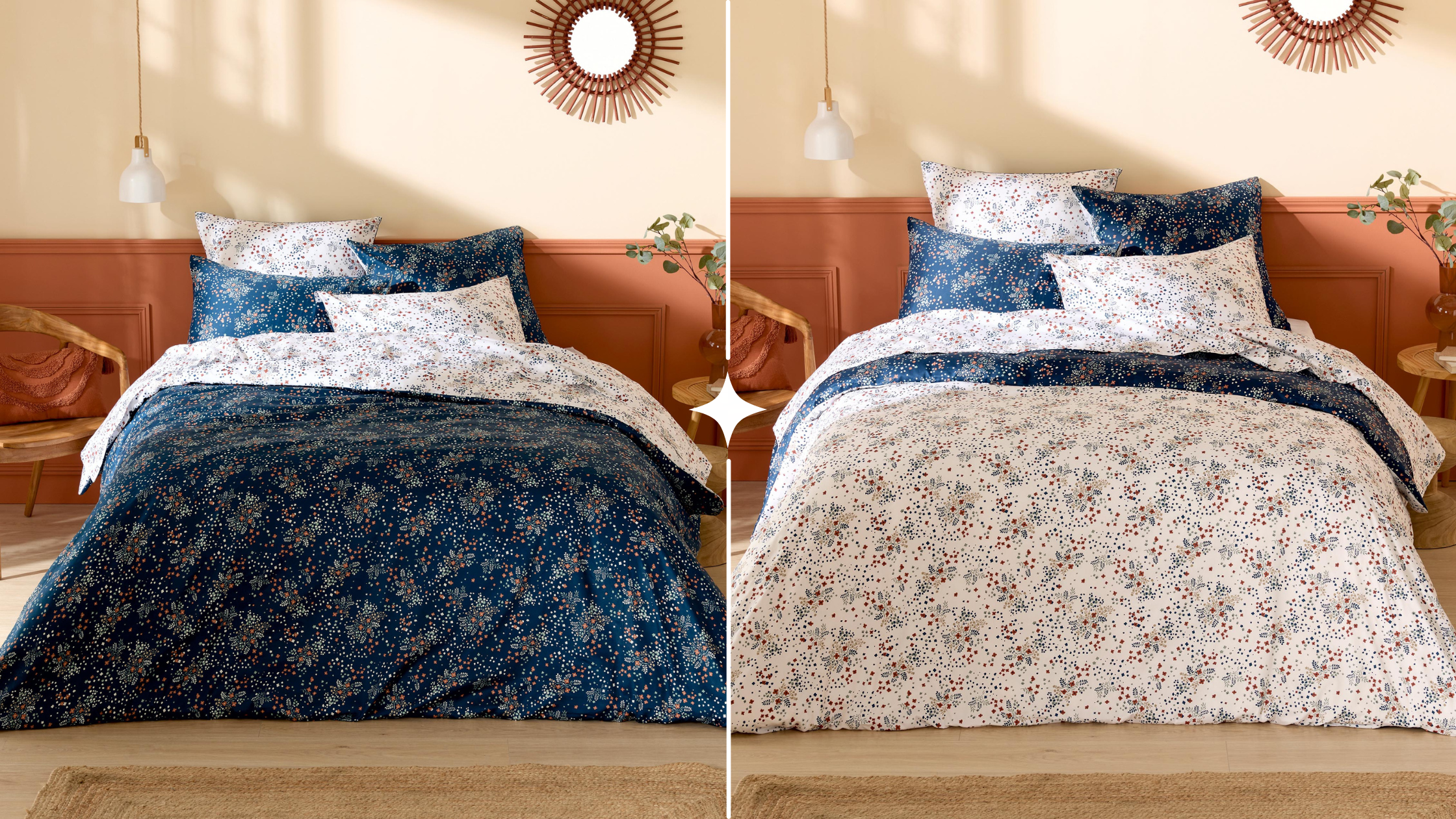 linge de lit fleuri lilou marine