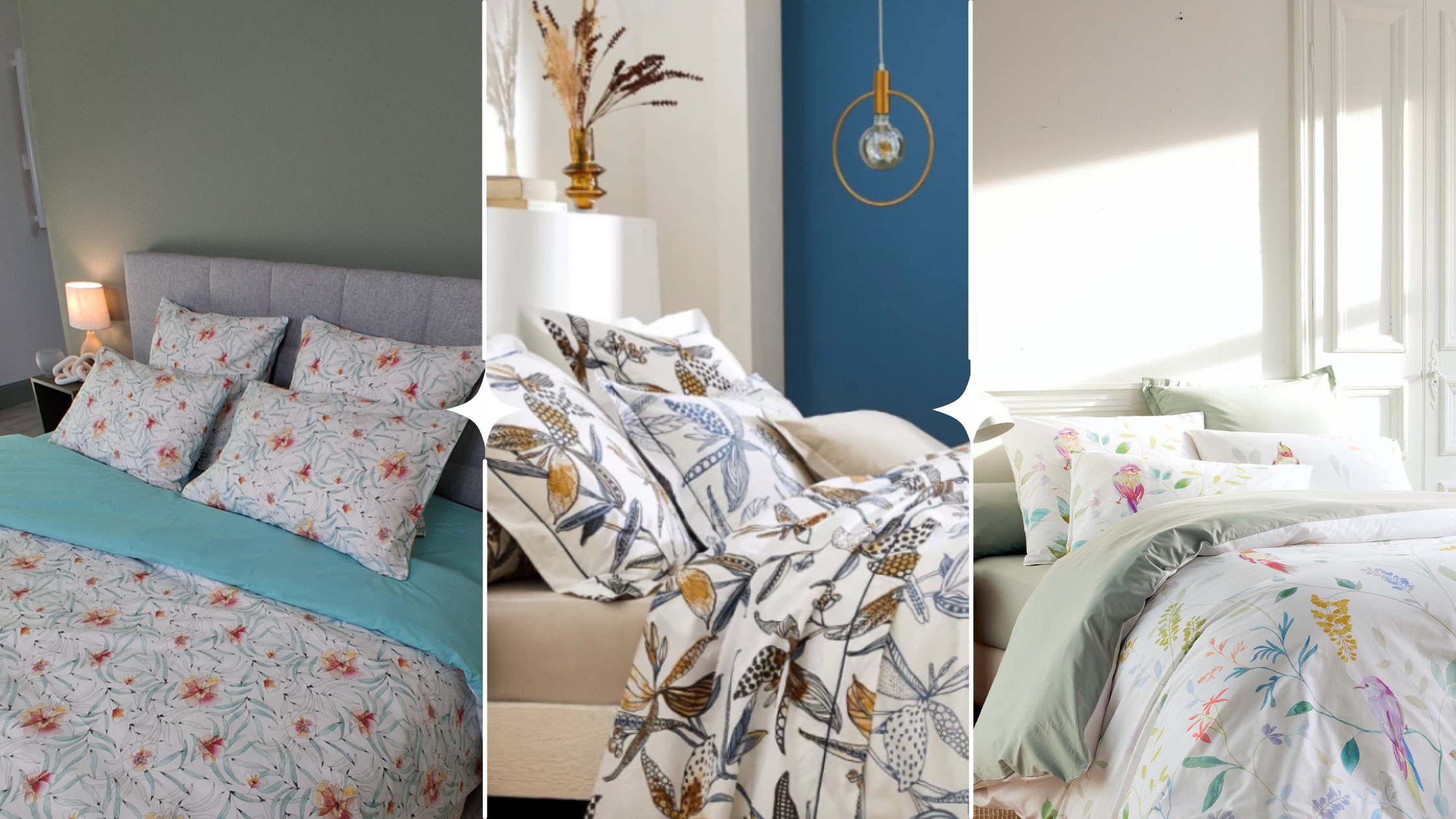 parures linge de lit fleuri